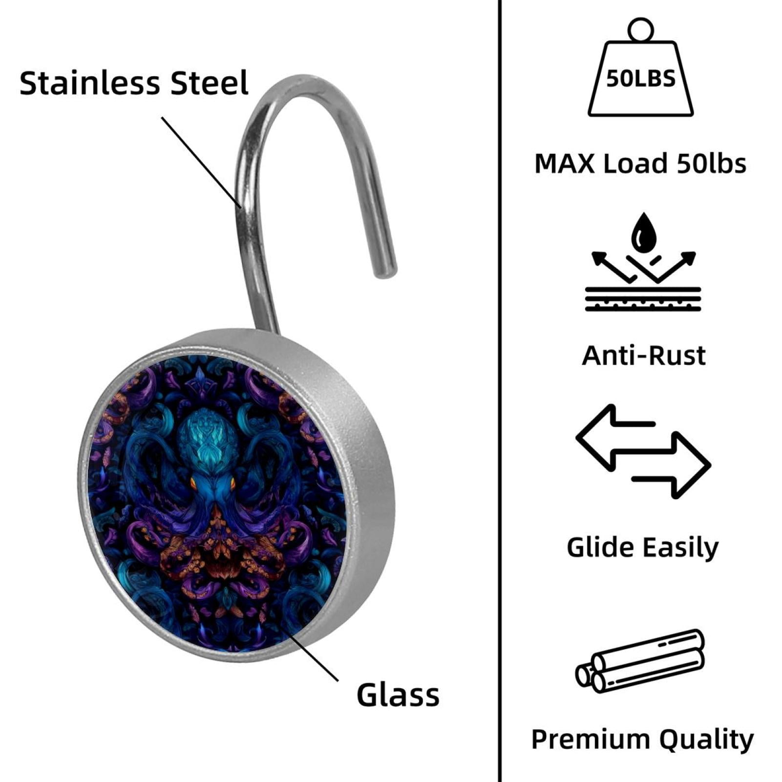 12pcs Decorative Shower Curtain Hooks, Rust Resistant Shower Rings for Bathroom Living Room,Rustproof Stainless Steel Rings for Shower Curtain and Liner Rods,Octopus Fancy