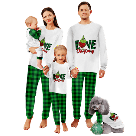 

FUNIER Family Christmas Pajamas Cartoon Monster Green Black Buffalo Print Sizes Baby-Kids-Adult-Pet 2-Piece Top and Pants Bodysuits Pajamas Sets