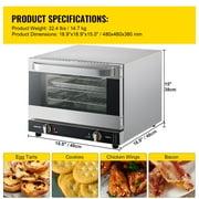 KFFKFF Commercial Convection Oven, 21L/19Qt, Quarter-Size Conventional Oven Countertop, 1440W 3-Tier Toaster w/ Front Glass Door, Electric Baking Oven w/ Trays Wire Racks Clip Gloves