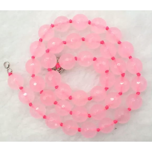 K-KED Natural 8/10/12mm Faceted Rose Pink Jade Round Gemstone Beads Necklace 18" AAA -10 mm