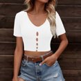 thumbnail image 5 of Asxite Women Summer Tops V Neck Short Sleeve Solid Breathable Casual Shirts, 5 of 6