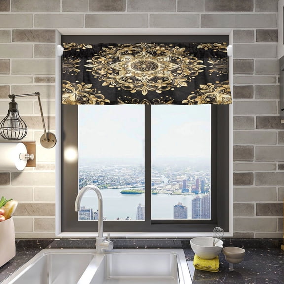 BZSMCE Alance Curtains Gold Blossom Pattern Design Modern Style Pattern Window Curtain Valance 52W" x 18L" for Kitchen Living Room Bedroom