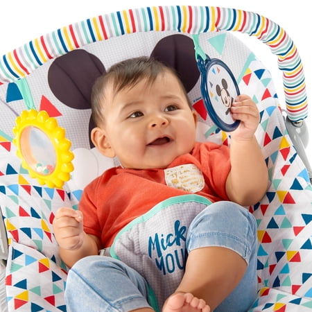 BRIGHT STARTS DISNEY BABY MICKEY MOUSE HAPPY TRIANGLES INFANT BOUNCER CHAIR FOR AGES 0-6 MONTHS