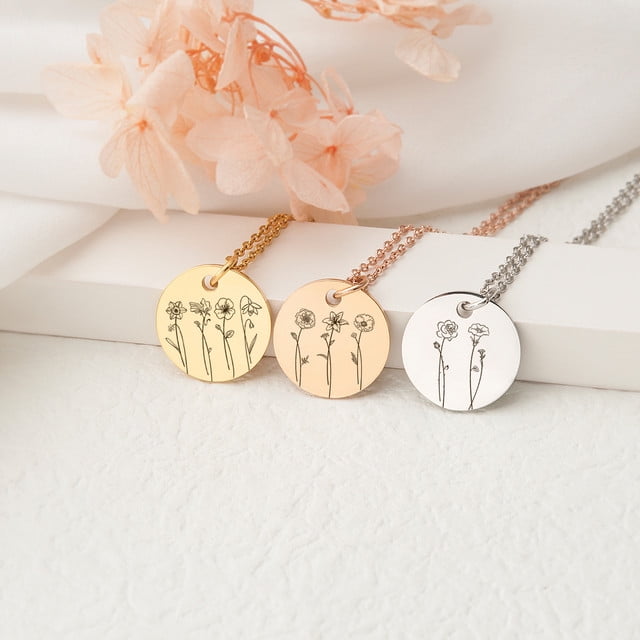 Mother Wife Gifts for Her My Three Treasures Personalized Charm Necklace with 925 silver Gold and Rose Gold Plated discs Grandmother Customized with any Words or Names of your choice