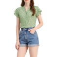 thumbnail image 5 of INSPIRE CHIC Women's Floral Tops V Neck Tiered Short Sleeve Button Down Blouse L Green, 5 of 6