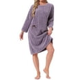 thumbnail image 2 of INSPIRE CHIC Womens Flannel Nightgown Fuzzy Fleece Sleepdress O Neck Pullover Winter Loungewear with Pocket M Purple, 2 of 6