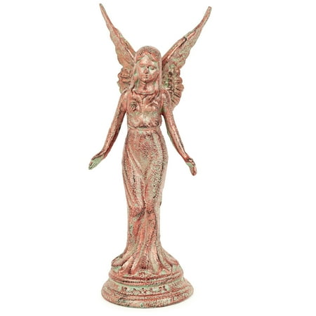 Sungmor Cast Iron Playful Angel Statue 14.9 Tall Fairy Garden Religious Figurine Garden Memorial Angel Outdoor Front Porch Patio Yard Decorative Sculpture Vintage Fairy Home Entrance Ornaments