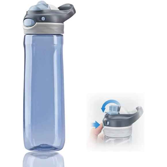 Bouteille d'Eau Grise 26oz Sans Paille, Bouteilles Transparentes avec Poignée Faciles à Transporter, Grand Goulot à Bec Automatique Étanche avec Bouton de Verrouillage et Couvercle Rabattable, Convient aux Sports, École, Voyage, Bureau, Gym, etc.