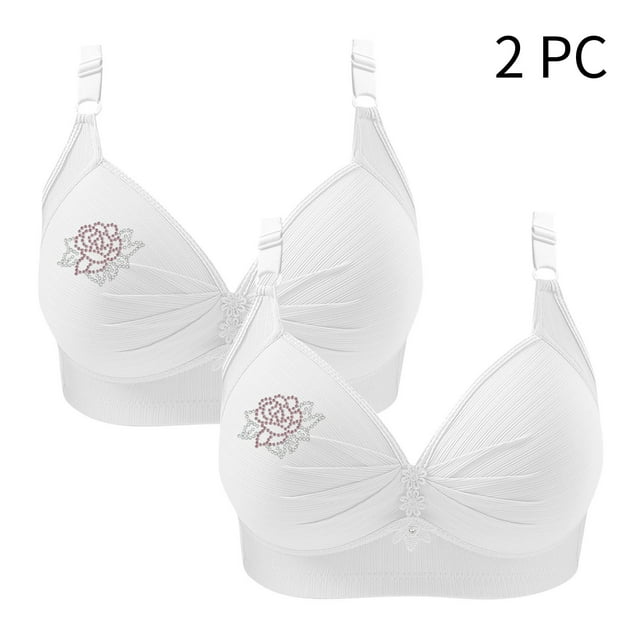 LOVZFMLL Bras for Women 2PCS Woman's Printing Gathered Together Large Size Daily Bra Underwear No Rims White 3XL