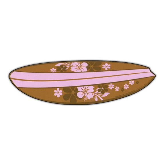 Magnetic Bumper Sticker - Surfboard (Hawaiian Flowers, Pink) - Magnet - 6.75" x 2"