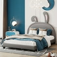 thumbnail image 2 of Morden Faux Leather Upholstered Bed Frame with Upholstered Headboard No Box Spring Needed Wood Platform Bed with Rabbit Ornament, Easy Assembly (Gray,Full), 2 of 9