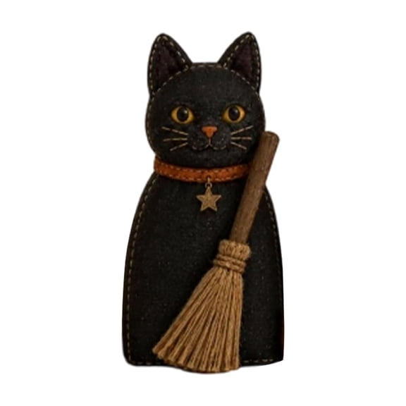 Halloween Black Cat Vintage Tabletop Decor, Retro Artwork Adds Warm Spooky Character, Halloween Mantel Decoration for Shelf Table Party