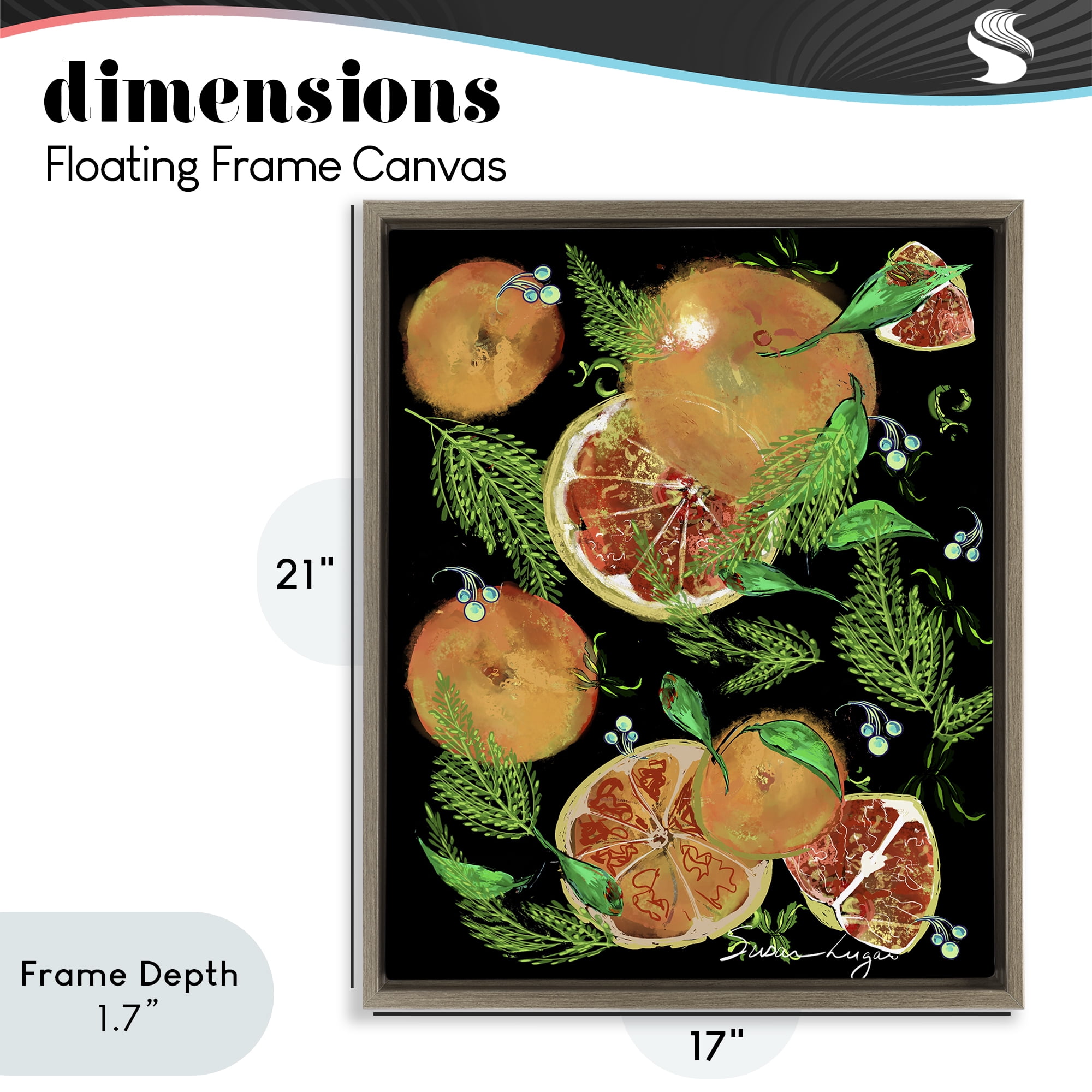 Stupell Industries Grapefruit & Ferns Medley Brown Framed Floater Canvas Wall Art, design by Susan Lugar