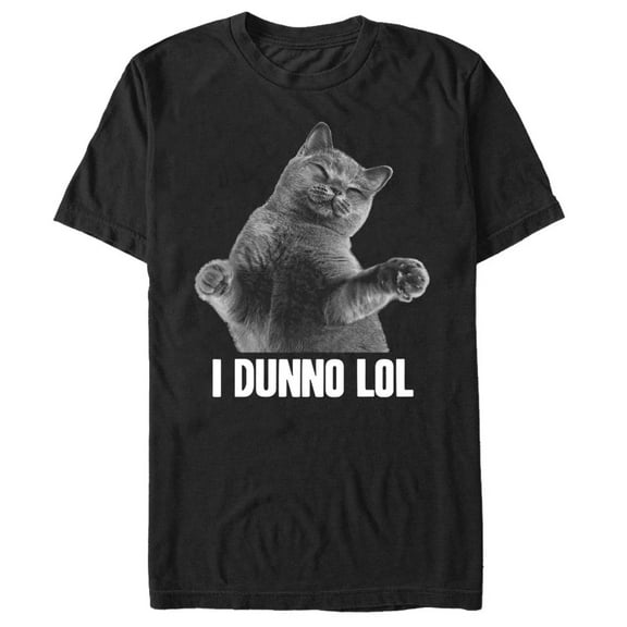 Men's Lost Gods I Dunno Lol Cat  Graphic Tee Black X Large