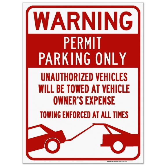 Permit Parking Only with Warning Sign, 18x24 Corrugated Plastic