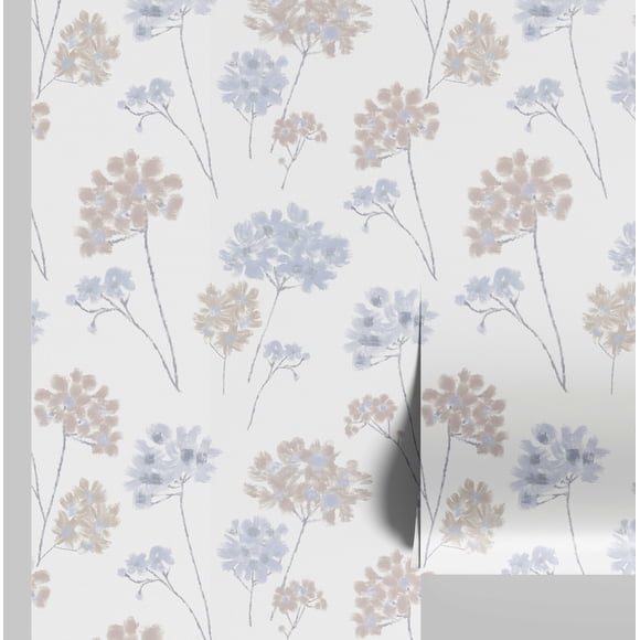 S4Sassy Peel and Stick Wall Covering, Soft Pastel Floral Removable Vinyl Wall Wrap - Modern Mural, Blue Instant Wallpaper for Bedroom, Bathroom, Laundry Room, Closet Interior -25"x120" inch