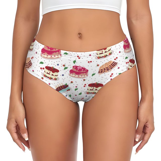 Fotbe Birthday Cake Calzones Estampados para Mujer – Ropa Interior de Algodón, Cómoda, Suave y Elástica-X-Large