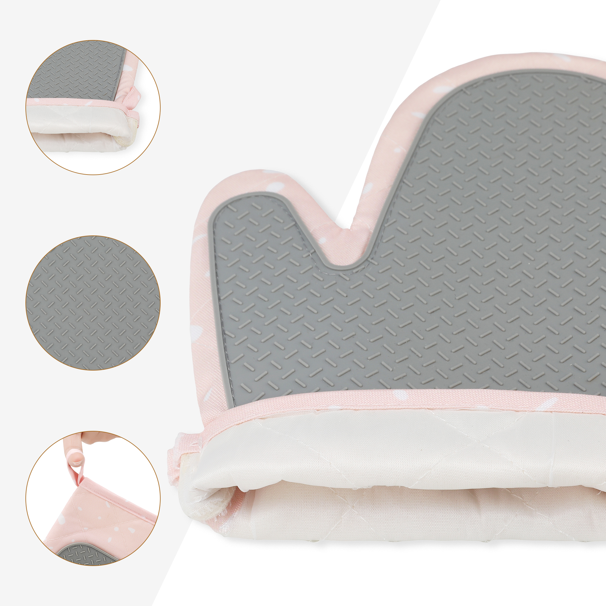 Unique Bargains Heat-Resistant Soft Oven Mitts 2 Pcs Apricot Pink 10.6x5.9 Inch