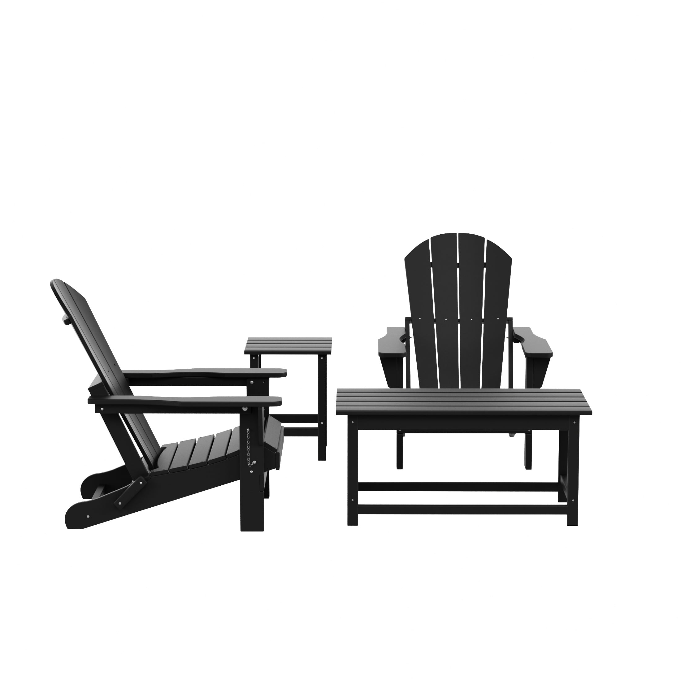 WestinTrends Malibu 4-Pieces Outdoor Patio Furniture Set, All Weather Outdoor Seating Plastic Adirondack Chair Set of 2 with Coffee Table and Side Table, Black