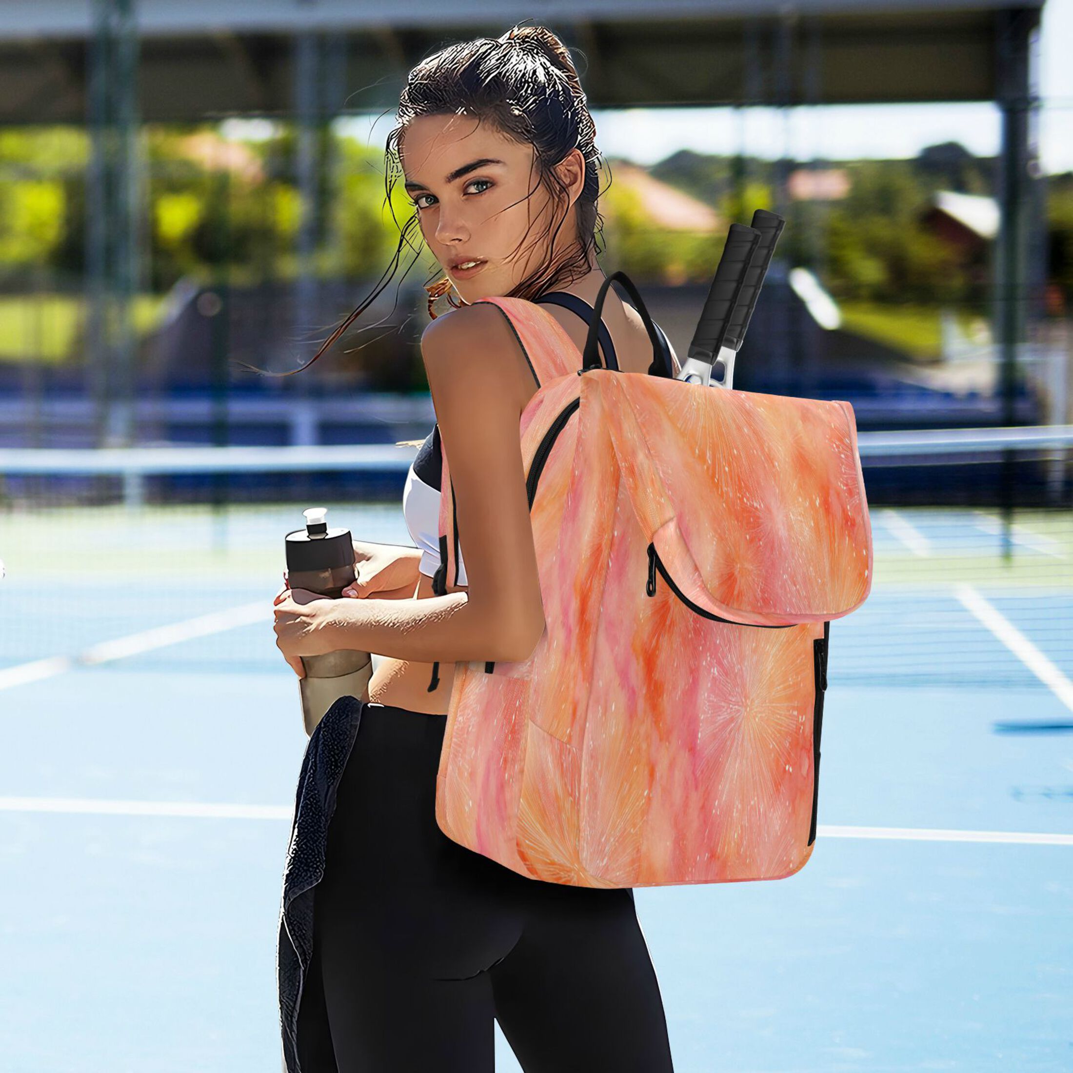 2 Racquet Holder Tennis Backpack Tennis Racket Covers Gym Bags Orange Tie-dye Firework