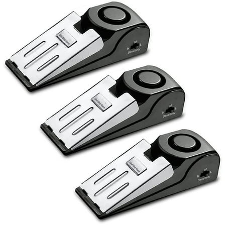 OFEFE 3 Pack Door Stop Alarm, Door Stopper with 120DB Security Alarm, Floor Wedge Door Stop Siren, Door Security Devices for Traveling, Apartment, Hotel and Home, Black