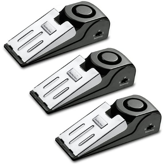 OFEFE 3 Pack Door Stop Alarm, Door Stopper with 120DB Security Alarm, Floor Wedge Door Stop Siren, Door Security Devices for Traveling, Apartment, Hotel and Home, Black