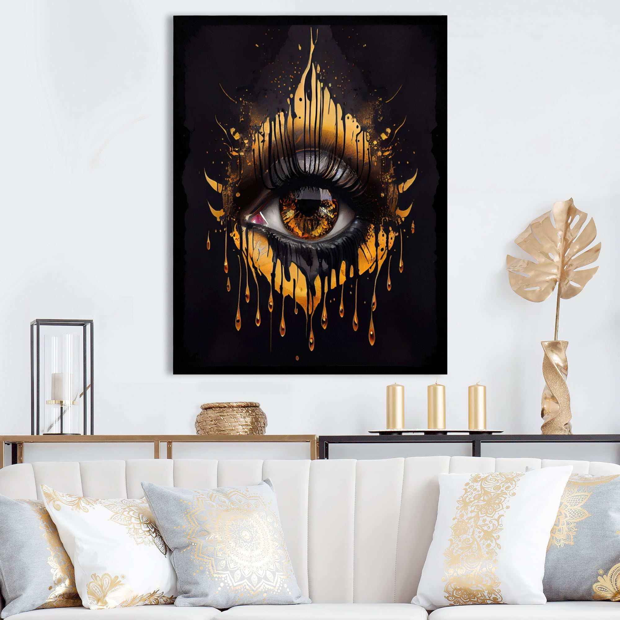 Designart Black And Gold Liquid Eye I Canvas Wall Art