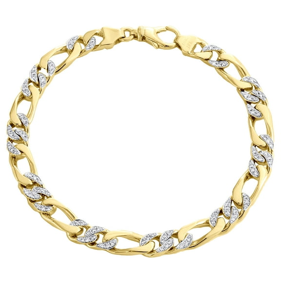 10K Yellow Gold 6.50mm Handset Diamond 3D Figaro Link Bracelet 8.50" | 0.94 CT.