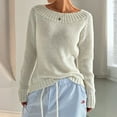 thumbnail image 2 of Women's Fashion Casual Knit Boat Neck Sweater Long Sleeve One Shoulder Pullover Off-shoulder Solid White Knitted Sweater, 2 of 5