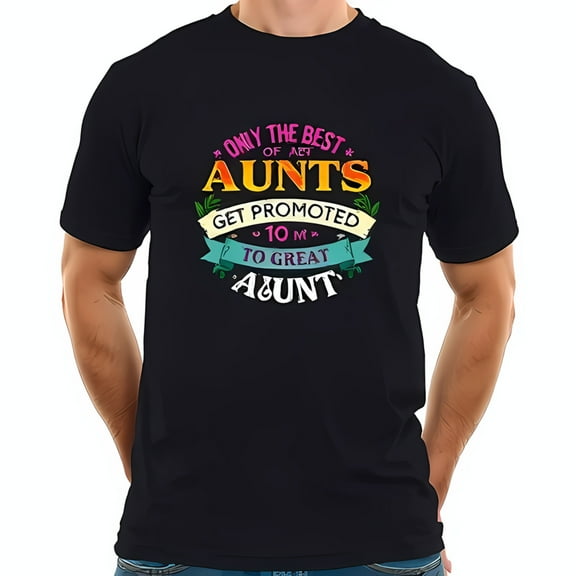 Celebratory Great Aunt T-Shirt - Dark Cotton Short Sleeve Tee with Playful Banner Design & Vibrant Text