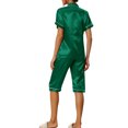 thumbnail image 3 of INSPIRE CHIC Women's Satin Pajamas Sets Short Sleeve Button Tops with Capri Pants 2 Pcs Loungewear XS Dark Green, 3 of 6