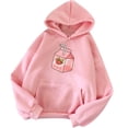 thumbnail image 1 of Pompotops Femmes Mignon Ample Imprimé Fraise Décontracté Manches Longues Hauts à Capuche Poches Chandails en Molleton Chandail, 1 of 3