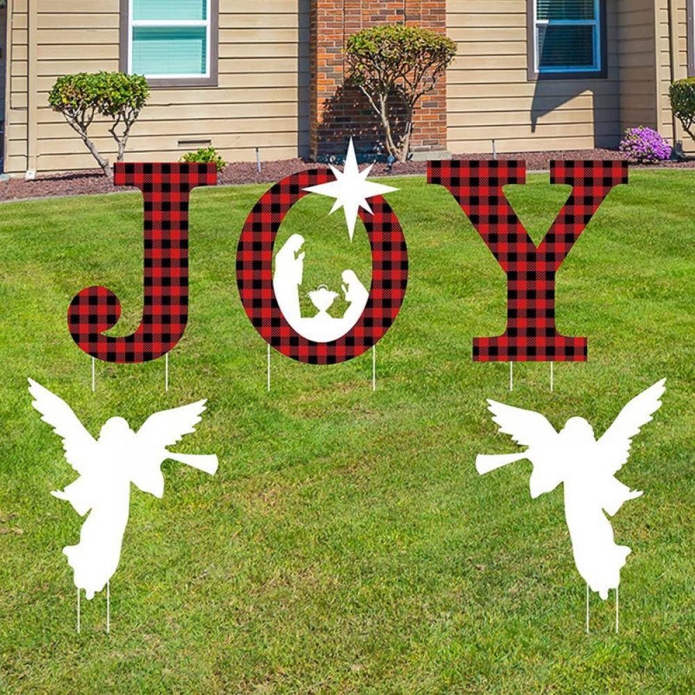 5 Pieces Christmas Joy Nativity Scene Outdoor Decoration Joy Trumpeting Angel Yard Sign Christmas Holy Nativity Holiday Winter Outdoor Yard Decor with Stake for Xmas Holiday Decoration 16x11.8inch 