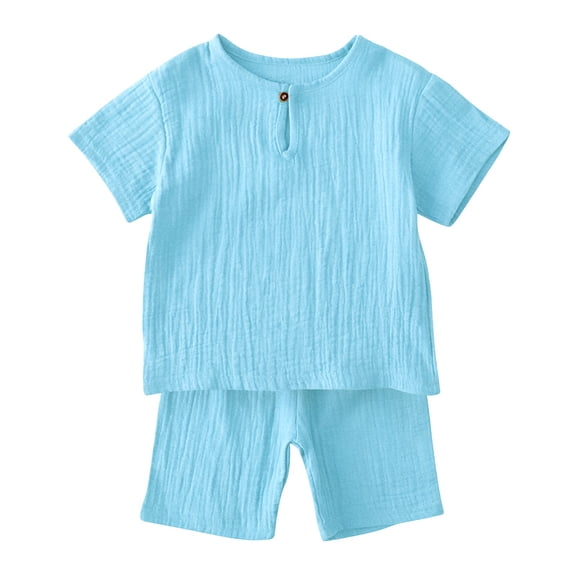 EnJoCho Toddler Boys Girls Cotton Linen 2 Pieces Outfits Summer Short Sleeve Button Down Shorts Set Kids Plain Soft Clothes Toddler Boy Summer Outfits