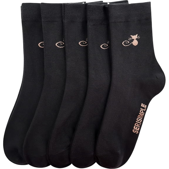 SERISIMPLE Women Thin Ankle Socks Bamboo Crew Lightweight Soft Breathable Socks 5 Pairs (Gold Cat, Medium)