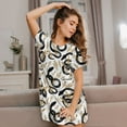 thumbnail image 3 of Honeii Snake Print Women's Loose Short Sleeve Nightgown, Soft Cotton Sleepwear, Comfy Loose Fit Pajama Dress for Sleep and Lounge, 3 of 6