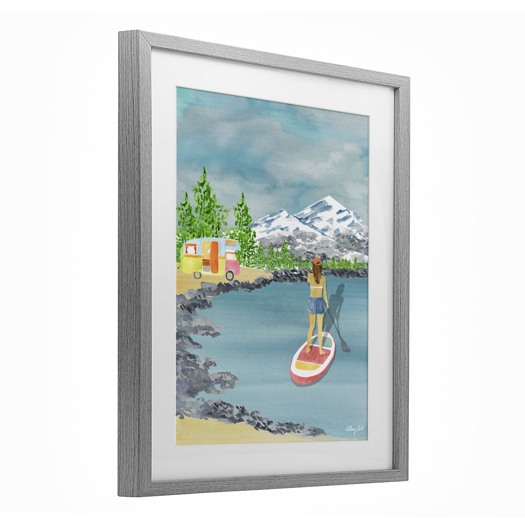 Stupell Industries Lake Tahoe Paddle Boarding Gray Framed Print Under Glass, design by Hillary Holt