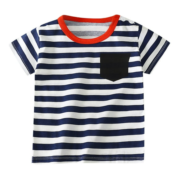 TIEVOSA Shirt Short Sleeve Boys Girls Cartoon Car Fish Striped Prints Shirt Tops Outwear 2-10 Years Old