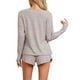 thumbnail image 3 of Conjunto de pijamas para mujer INSPIRE CHIC de manga larga, con cintura elástica, parte superior y pantalones cortos, conjunto de ropa de casa con bolsillos, color beige, talla M, 3 of 6