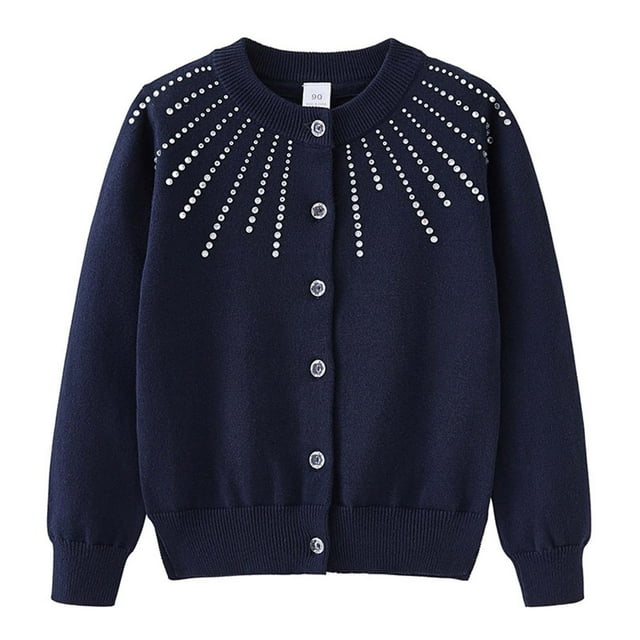 Cameland Girls Rhinestone Knit Cardigan Jacket Autumn and Winter Cotton Children's Knit Cardigan