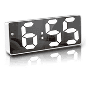 JOYWE Réveil Numérique, 6,7" LED Miroir Horloge Digitale Réveil de Chevet Réveil Matin, Activation vocale/Non Ticking/Snooze/Température/Datetime Luminosité Réglable pour Enfants Adultes, Blanc