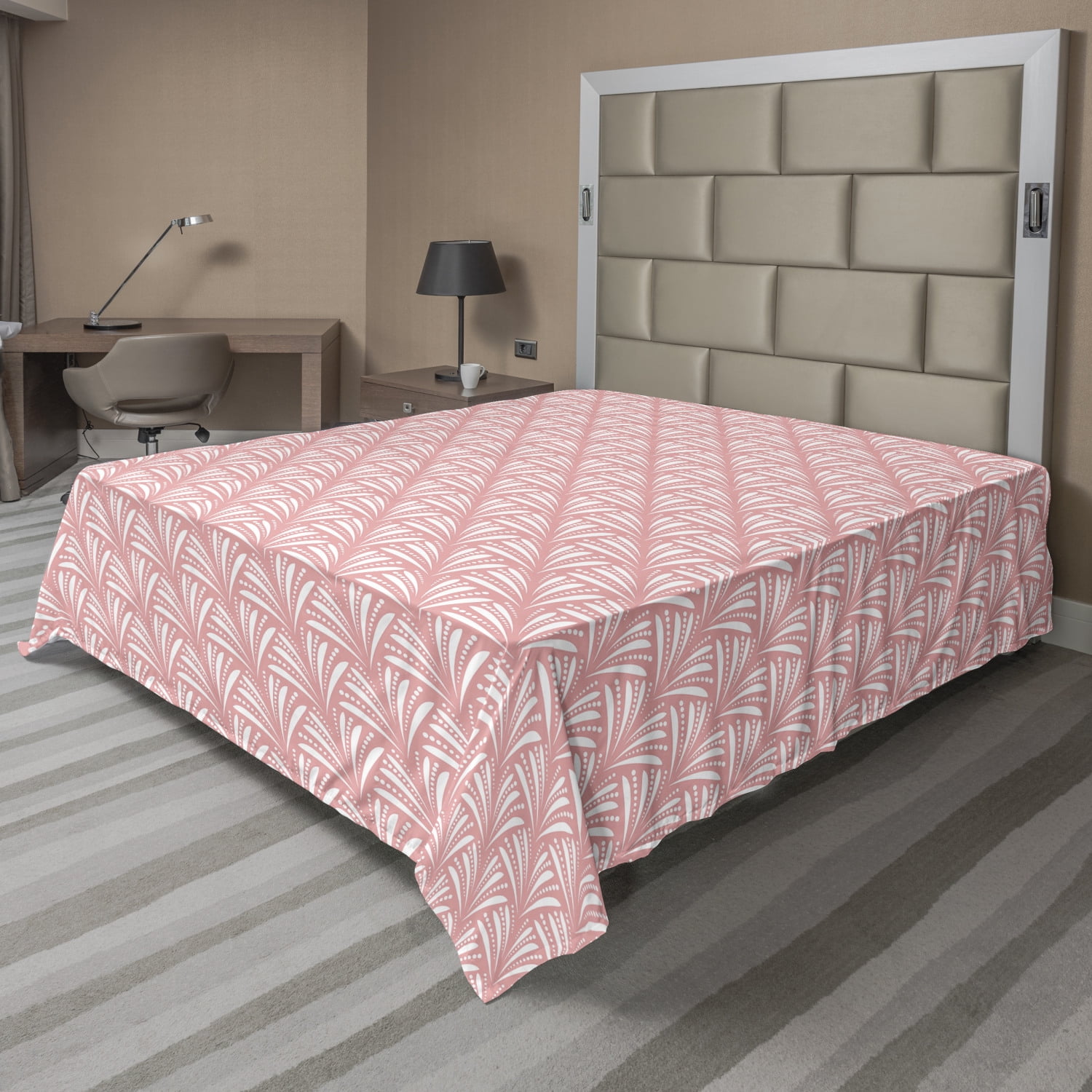 Floral Flat Sheet, Abstract Design Flowers Monochrome Pattern Feminine