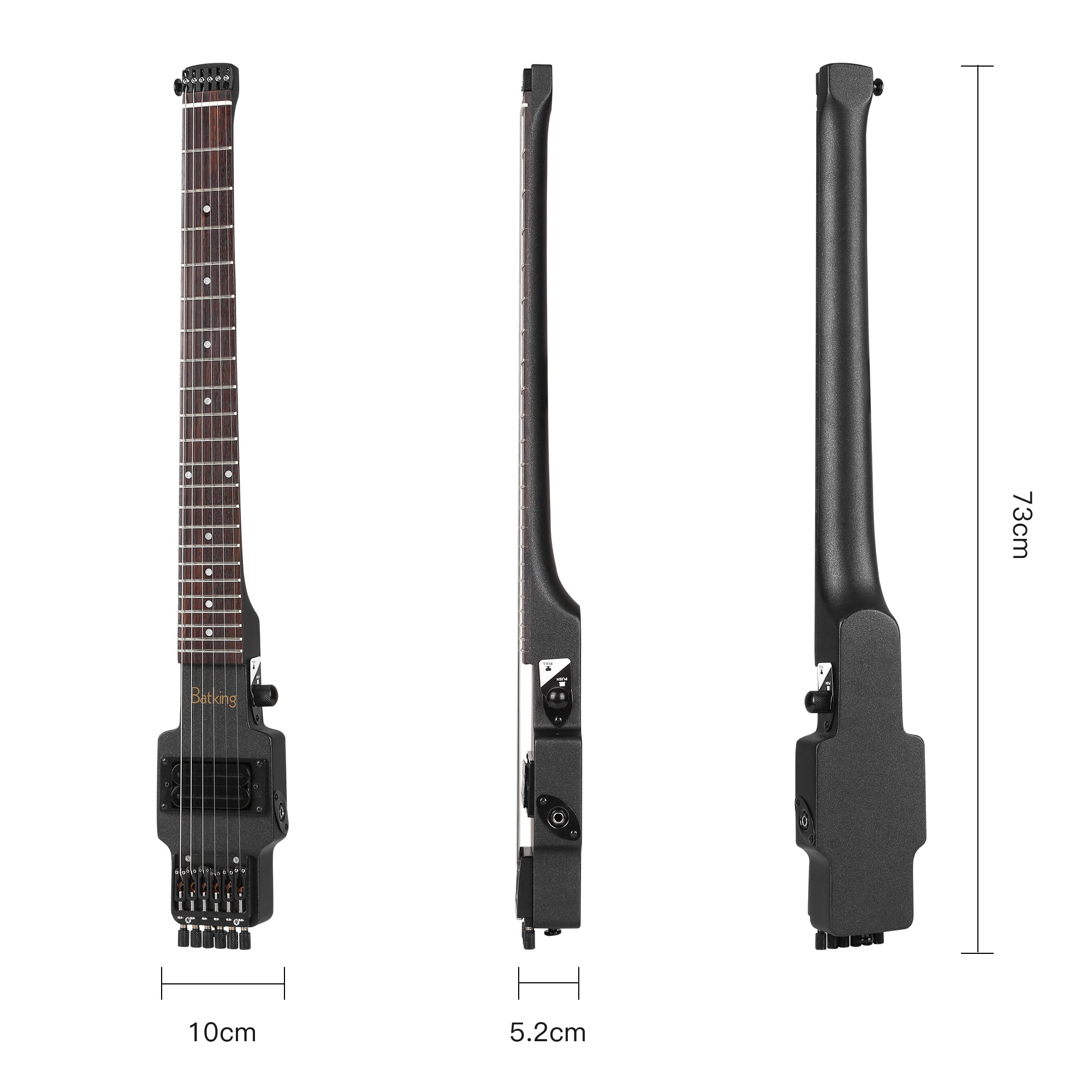Batking Electric Guitar Travel Guitar Headless 6-String One-Piece Canada Maple Neck Brass Fix Bridge with Gigbag