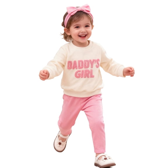HWJAD Toddler Baby Girl Clothes 6 9 12 18 24 Months 3 Years Fall Outfits Daddy's Girl Long Sleeve Sweatshirt Tops   Pants   Headband Set