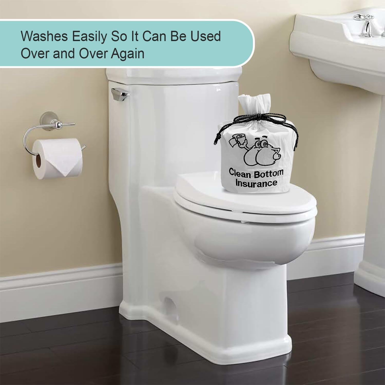 Born Uncommon Toilet Paper Roll Cover - 9" x 5.5" Reusable Cotton Toilet Paper Cover with Drawstring Closure – Decorative Bathrooms Tissue Roll Storage Bag