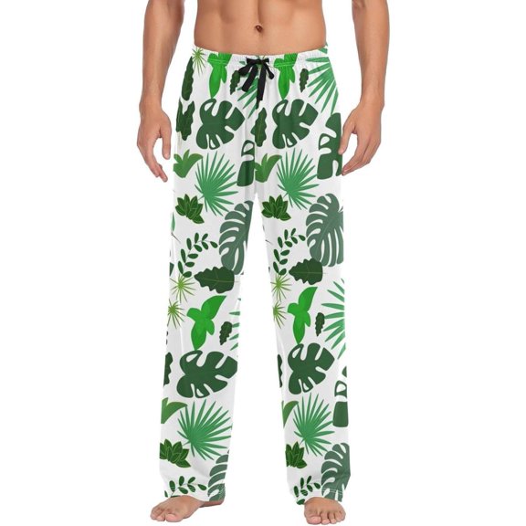 Tropical Palm Leaves Ghost Pajama Pants, Men's Lounge Pants Light with Drawstring and Pockets, Christmas New Year Birthday Father's Day Gifts