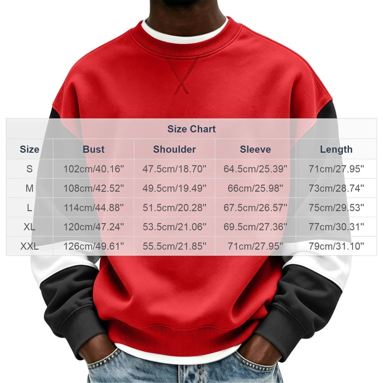 Colorblock Crew Neck QIYAGBSA Men Crew Neck Sweatshirt Colorblock Sleeves Drop Shoulder ...