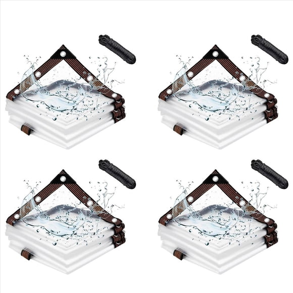 4X Lonas Impermeables Transparentes de 6.6x6.6 Pies, Lona con Lonas Transparentes para Patio, para Cubrir Gallinero, Porche, Dosel, Planta, Camping