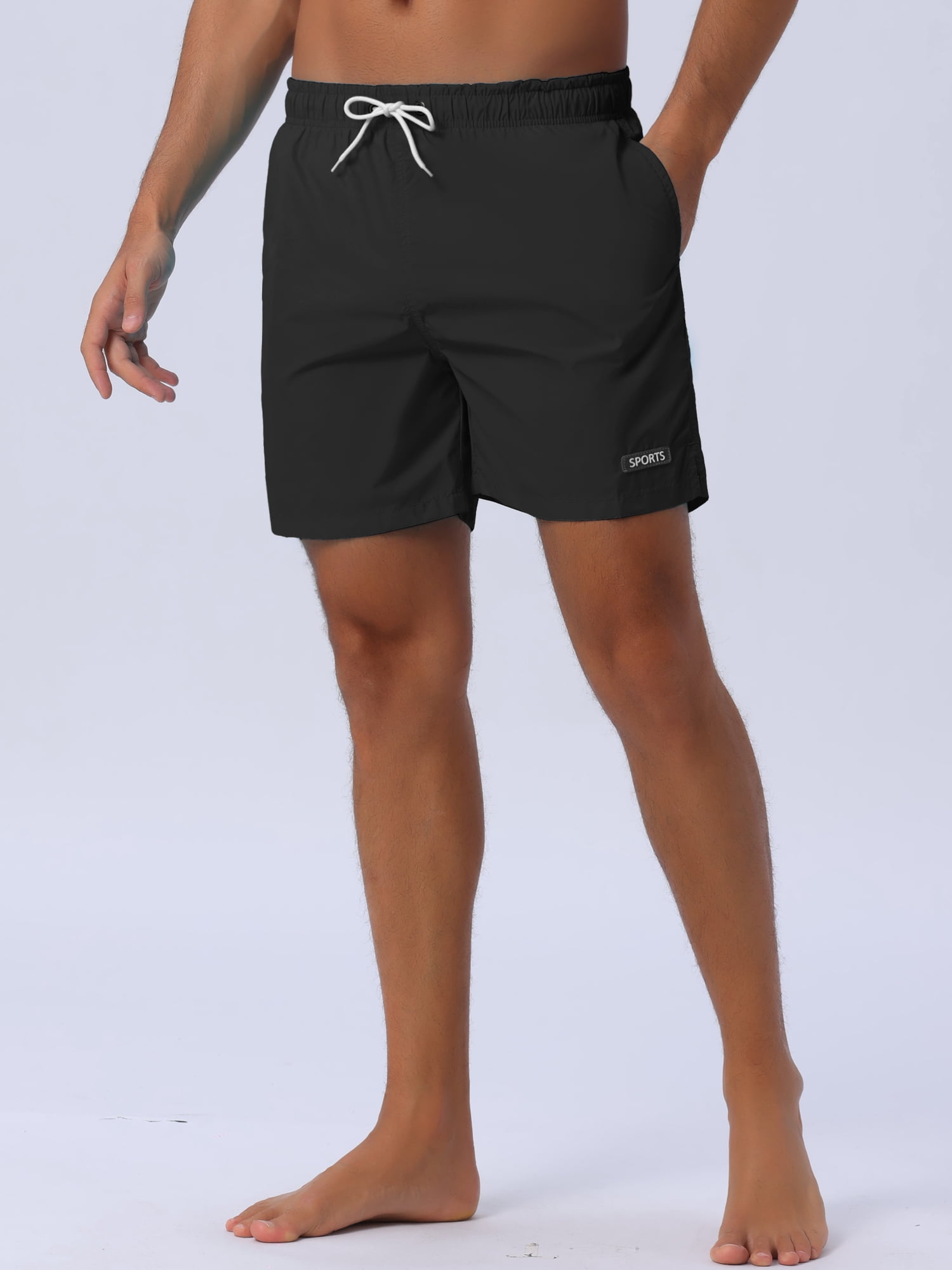 DARING DIVA Men's Summer Drawstring Elastic Waist Mesh Lining Solid Board Shorts 32 Black