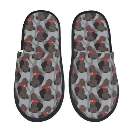 Balery Cute Puppy Black Slient Indoor Furry Fleece Comfort House Shoes Soft Non-Slip Home Shoes Cotton slippers House Slippers-- Large